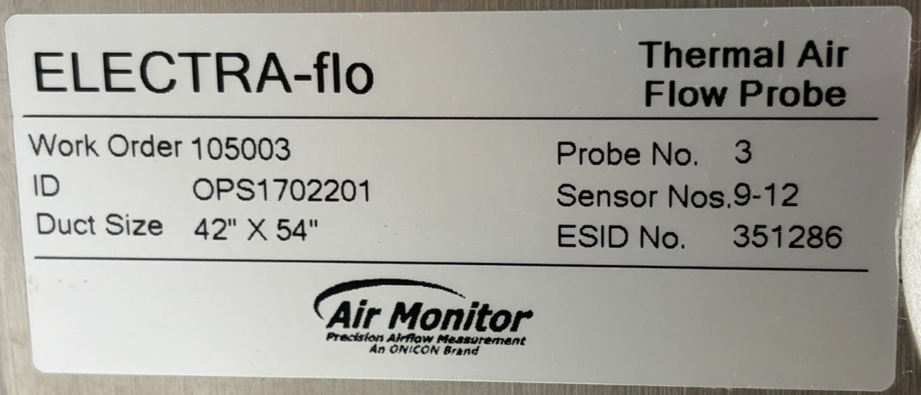 Used Air Monitor Corp Electra-flo Thermal Air Flow Probe 42 x 54 Duct Size New