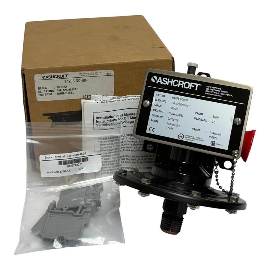 NEW Ashcroft B428B XCH06 Pressure Switch 30"H2O NEMA 4 Watertight Enclosure