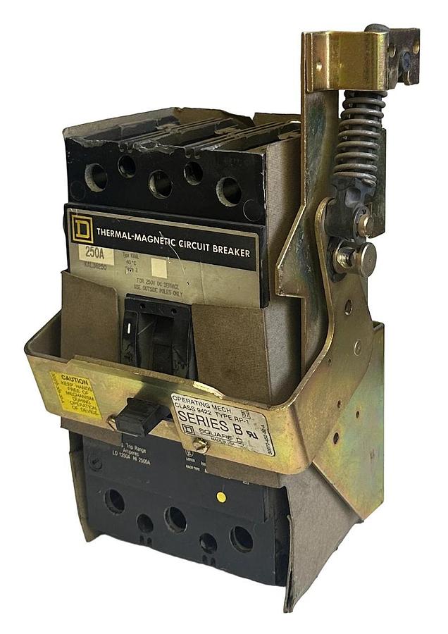 Used SQUARE D KAL36250 THERMAL-MAGNETIC CIRCUIT BREAKER 250A W/ 9422-RP-1 /B MECH