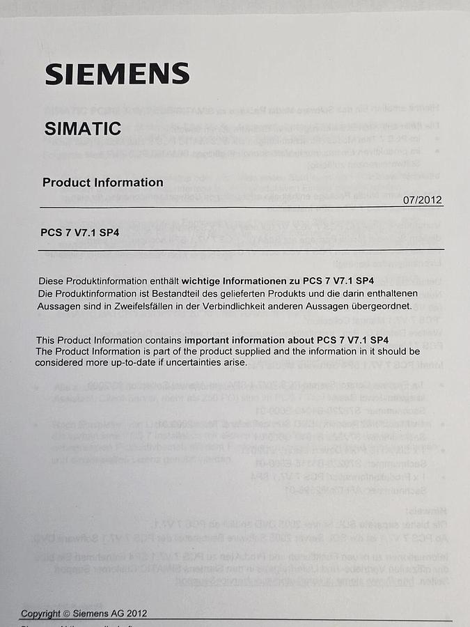 Used NEW SIEMENS 6ES7658-4XX17-0YT8 SIMATIC PCS 7 V7.1 SP4 SOFTWARE MEDIA PACKAGE