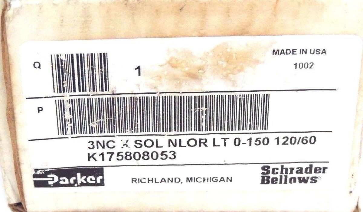 Used NIB PARKER K175808053 3NC X SOL NLOR LT 0-150 120V, 60HZ