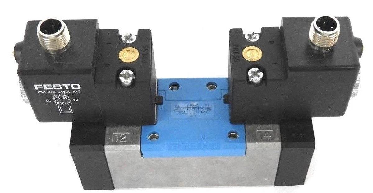 Used NIB FESTO MDH-5/3E-D-1-M12-C-SA VALVE MDH53ED1M12CSA, MDH-3/2-24VDC-M12-D-LED
