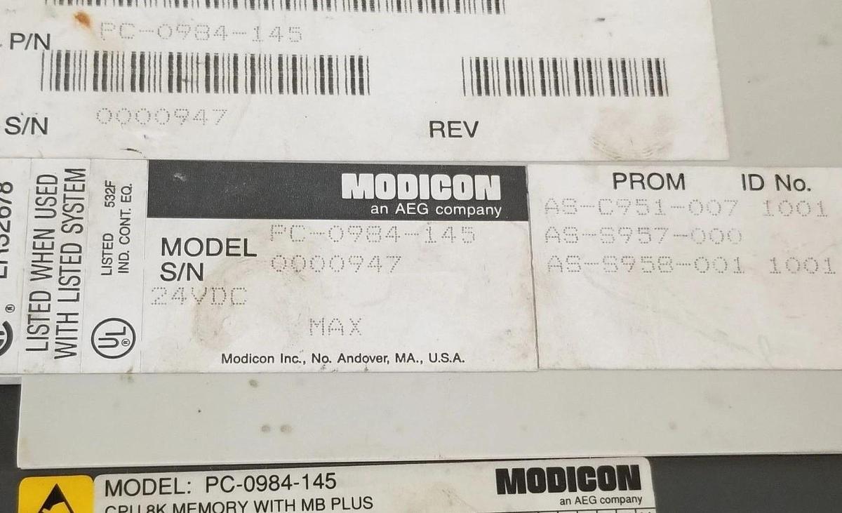Used AEG / MODICON PC-0984-145 CPU MODULE 8K W/ MB PLUS PC0984145
