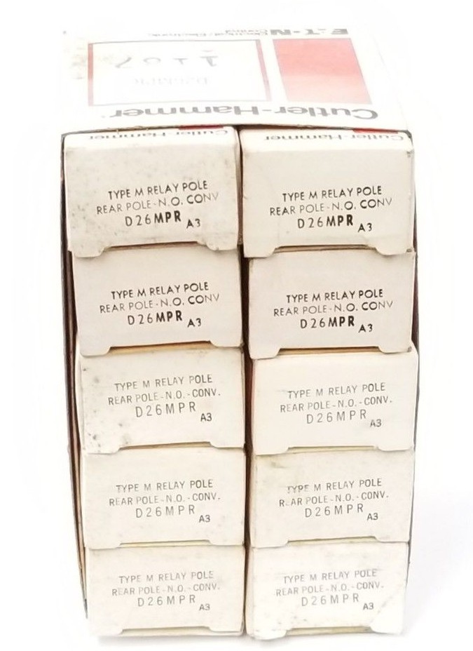 BOX OF 10 NEW CUTLER HAMMER D26MPR TYPE M RELAYS POLE REAR POLE N.O. CONV SER A3