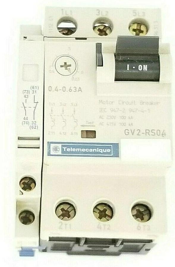 Used TELEMECANIQUE GV2-RS04 STARTER 0.4-0.63A W/ GV2-AN11 AUX. CONTACT