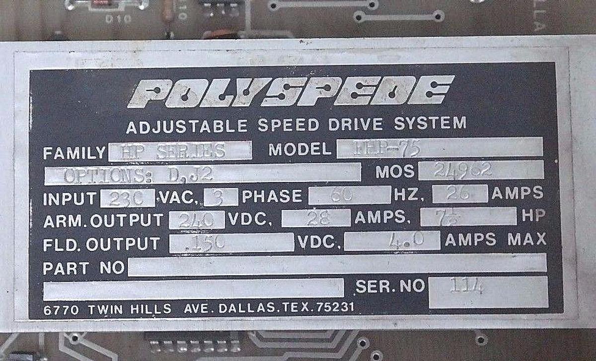 Used POLYSPEDE FHP-75 ADJUSTABLE SPEED DRIVE 7.5HP, 3PHASE, HP SERIES, FHP75