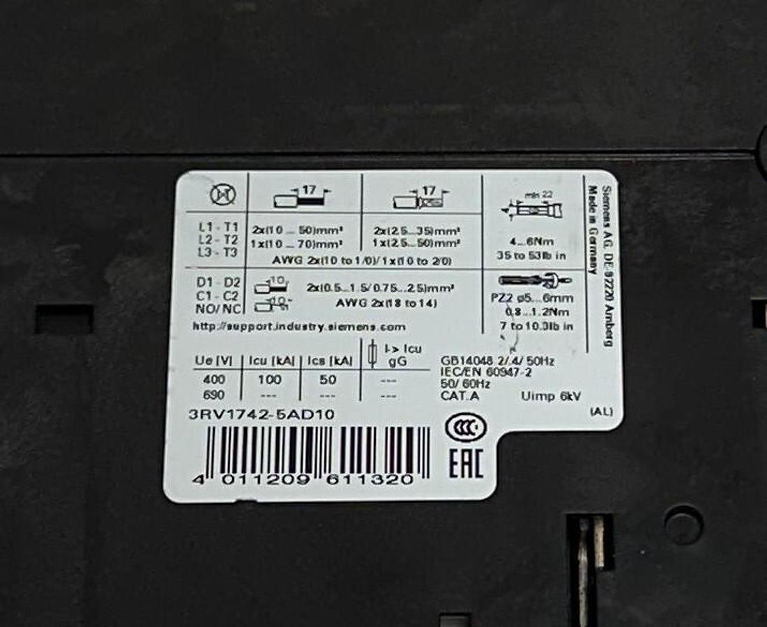 Used SIEMENS 3RV1742-5AD10 / 3RV17425AD10 SIRIUS CIRCUIT BREAKER H3RV1742 480V USNP