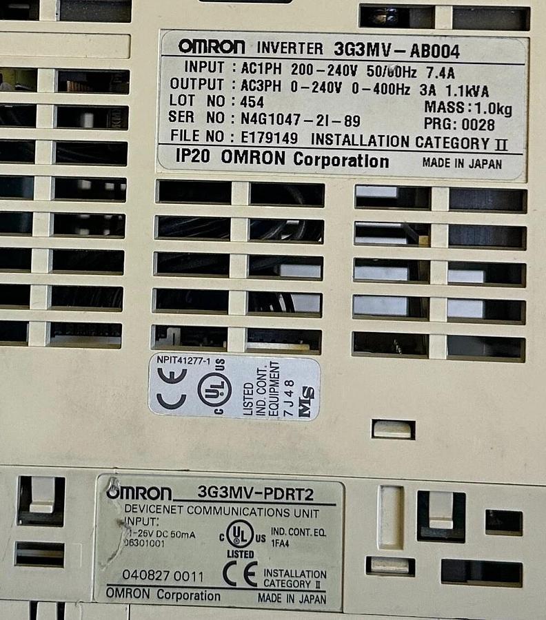 Used OMRON 3G3MV-AB004 / 3G3MVAB004 INVERTER DRIVE 200-240V 3G3MV-PDRT2 DeviceNet