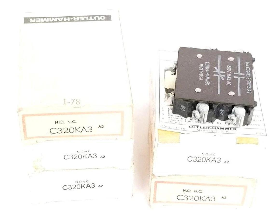 Used LOT OF 5 NIB CUTLER-HAMMER C320KA3 AUXILIARY CONTACTS 1NO/1NC 600VAC SER. A2