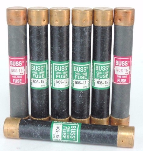 Used LOT OF 7 BUSSMANN FUSETRON NOS-15 FUSES 15AMP, NOS15