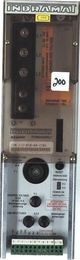 Used INDRAMAT TVM1.2-050-W0-220V SERVO POWER SUPPLY, 220VAC, TVM 1-2-050-W0-220V, 1.2