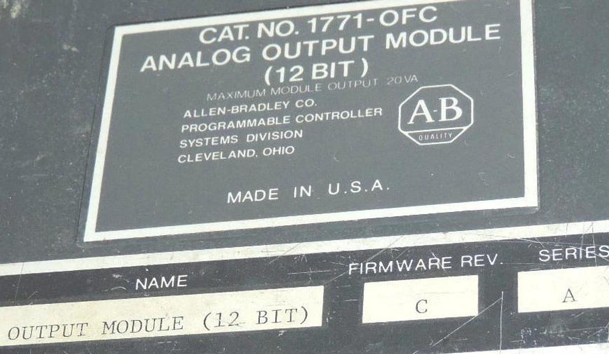 Used ALLEN BRADLEY 1771-OFC ANALOG OUTPUT MODULE 1771-OFE (12 BIT) F/W REV. C SER. A