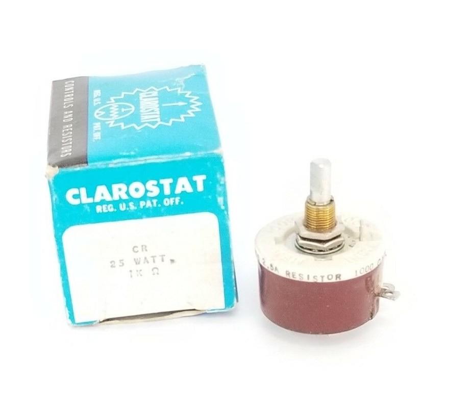 NIB CLAROSTAT CR25 RESISTOR 2.5AMP 1KOHMW THRUHOLE MOUNT 25W