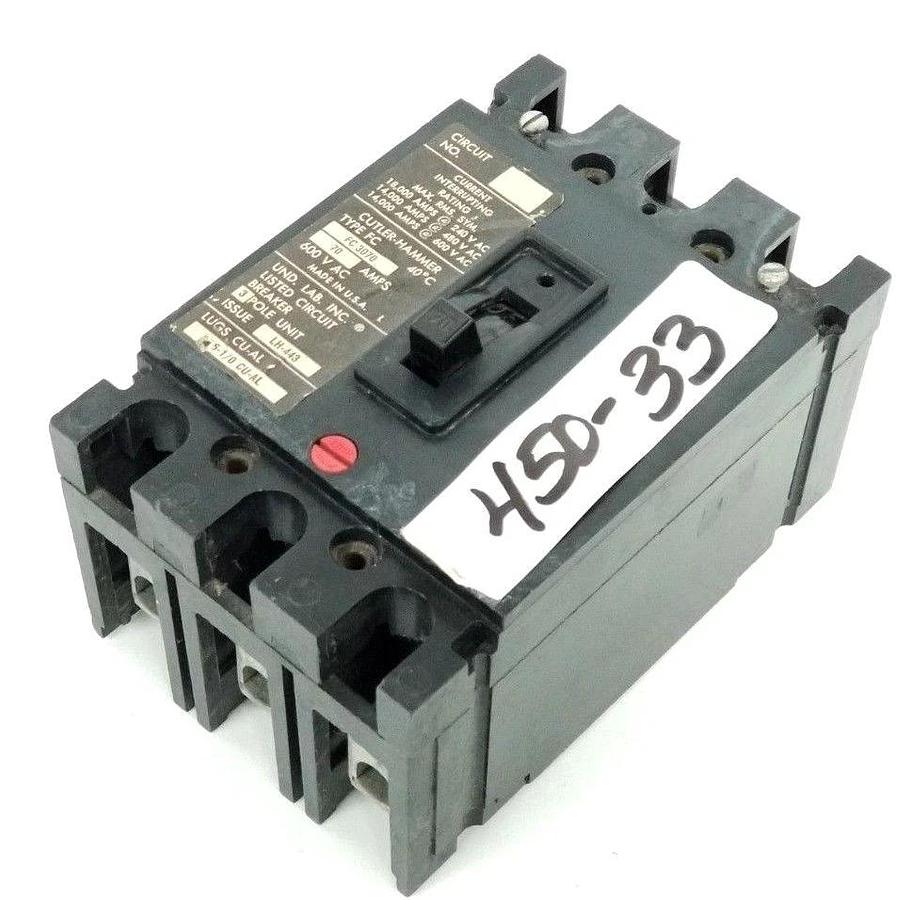 Used CUTLER HAMMER FC-3070 CIRCUIT BREAKER 70A 600VAC LH-443 3-POLE FC3070