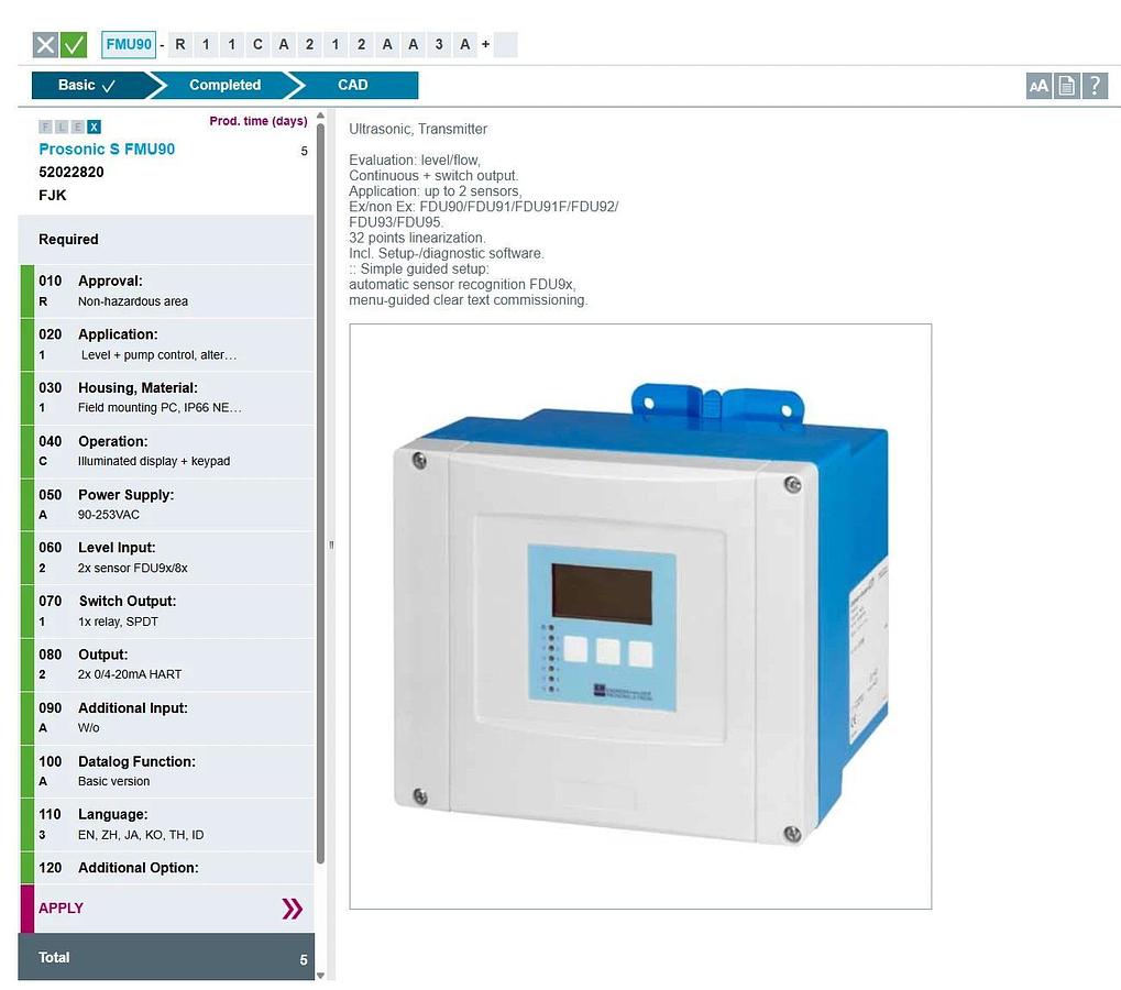 Endress+Hauser FMU90-R11CA212AA3A Prosonic S Ultrasonic Level Transmitter NSMP