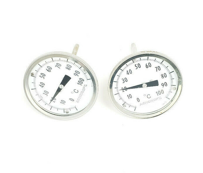 Used LOT OF 2 ASHCROFT 0-100 DEG C TEMPERATURE PROBES / THERMOMETERS, 4" STEMS