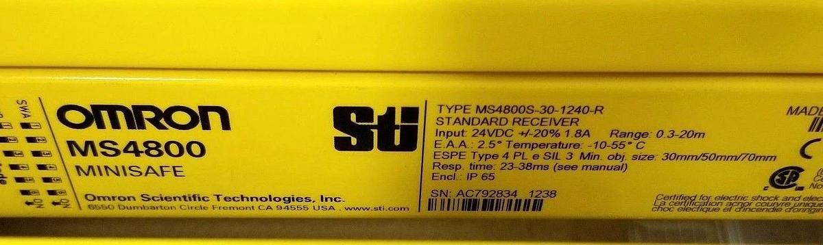 OMRON STI MS4800S-30-1240-30X-30R MS4800 LIGHT CURTAINS 70230-2508 w/CABLES NSMP