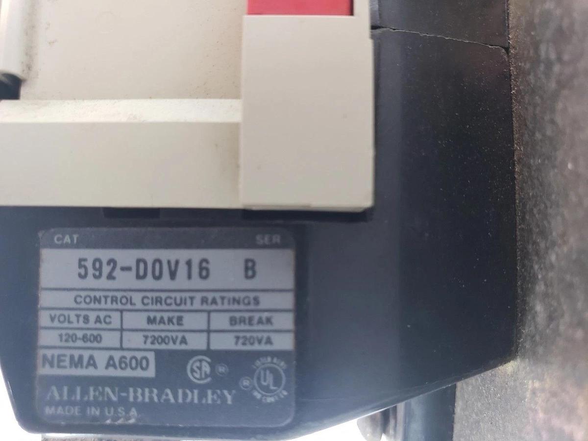 Used ALLEN BRADLEY 592-DOV16 OVERLOAD RELAY SER. B W/ (3) W70 HEATER ELEMENTS