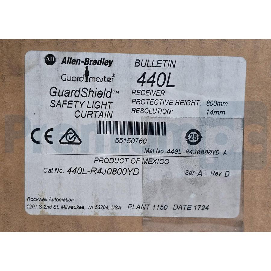 Used Allen-Bradley 440L-R4J0800YD /A GuardShield Safety Light Curtain Receiver NSMP