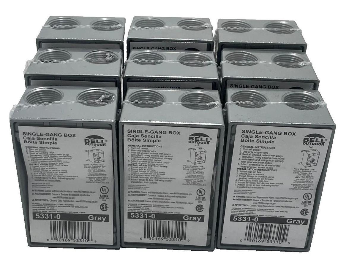 LOT OF 9 BELL OUTDOOR 5331‑0 SINGLE GANG BOX 5 x ¾″ GRAY WEATHERPROOF ALUMINUM
