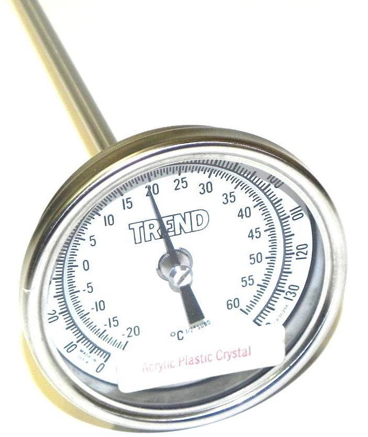 Used NIB TREND MODEL 30 BIMETAL THERMOMETER CONN. 1/2'' NPT STEM: 18'' RANGE: 0/140F