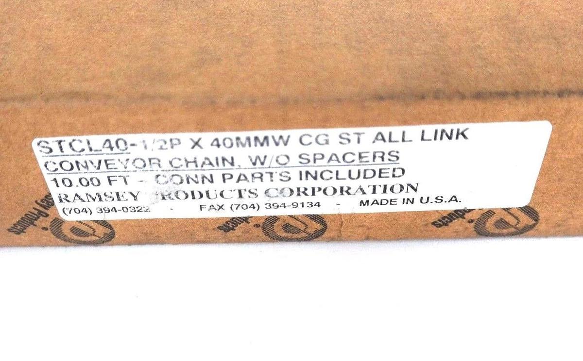 Used NIB RAMSEY STCL40 1/2P X 40MMW CG ST ALL LINK CONVEYER CHAIN 10FT