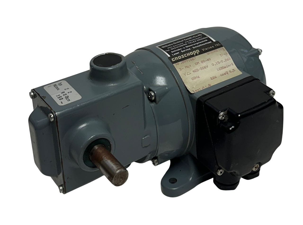 Used GROSCHOPP DM 80-40 / DM8040 GEARMOTOR Z2 460/266V 60Hz 22W WK0902101 900Ncm NSNP
