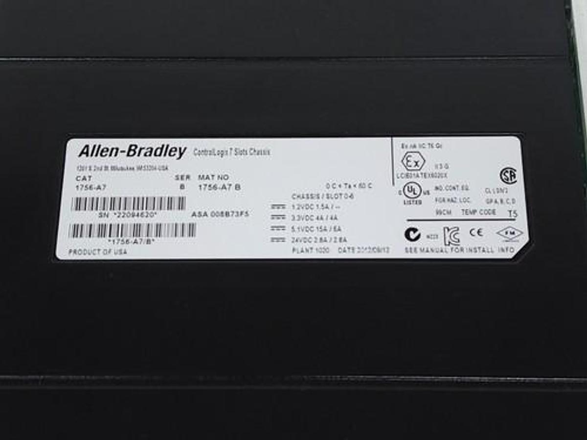 Used ALLEN BRADLEY 1756-PA72/C POWER SUPPLY W/ 1756-A7 7-SLOT CHASIS