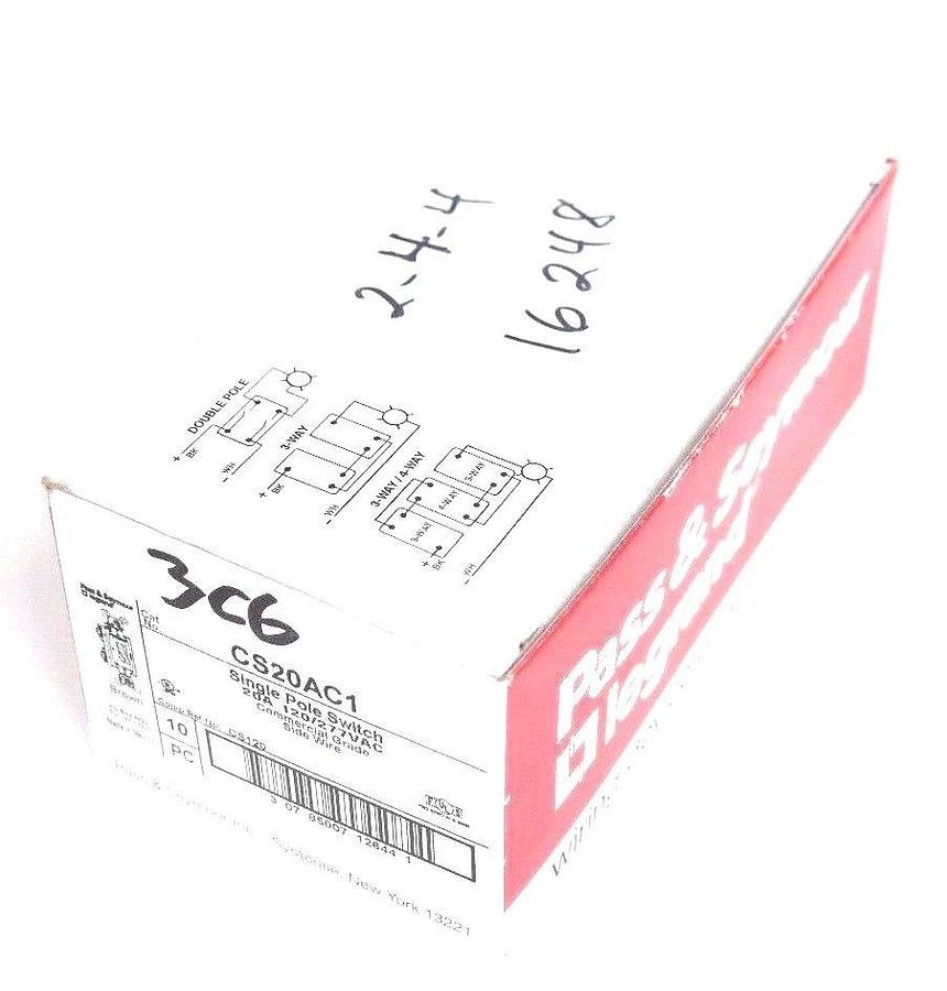 Used BOX OF 10 NEW PASS & SEYMOUR CS20AC1 SINGLE POLE SWITCHES 20A 120/277VAC