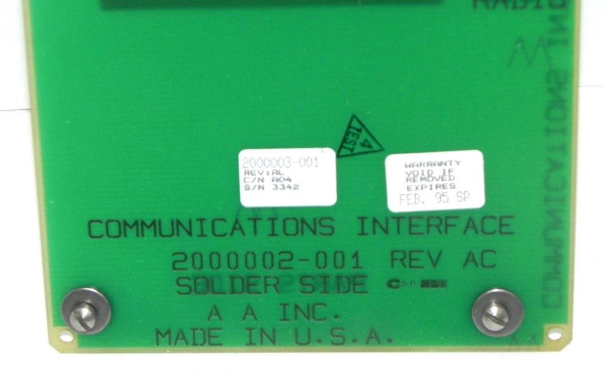 Used A. A. INC. 2000002-001 REV. AC COMMUNICATIONS INTERFACE BOARD 2000002001