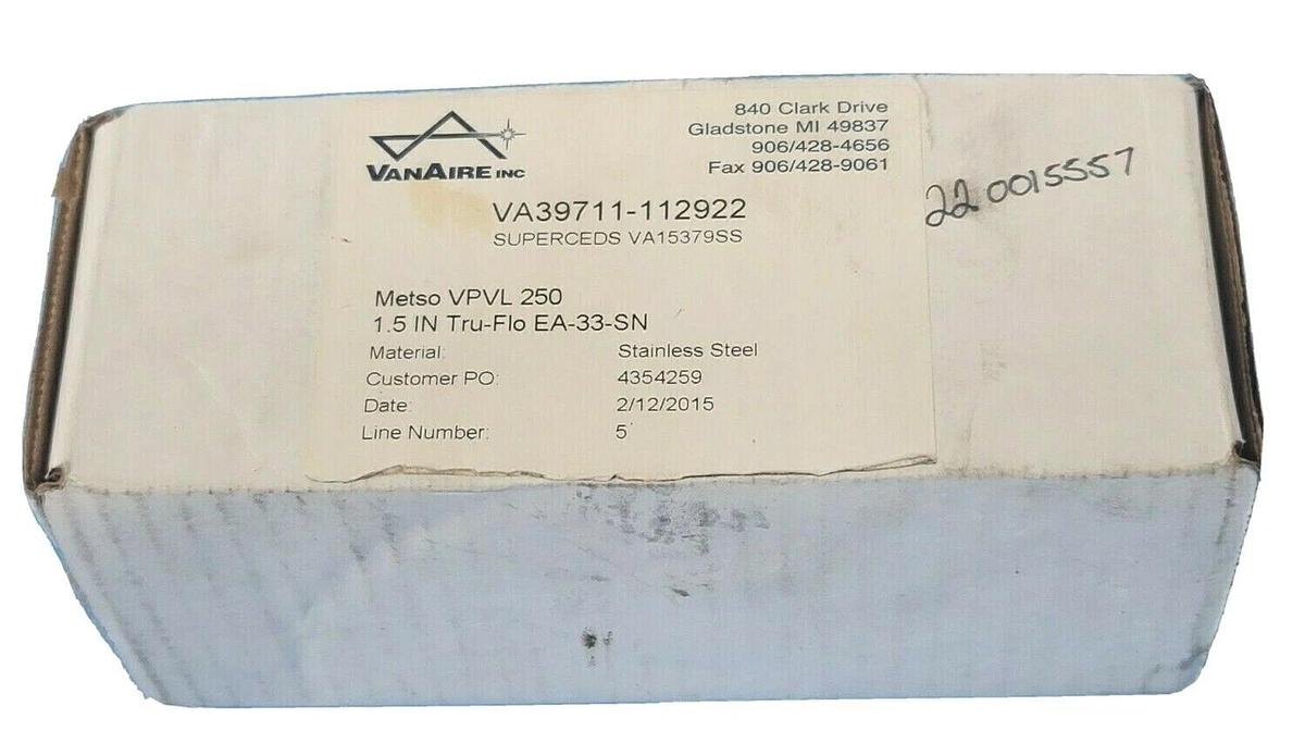 Used NIB VANAIRE INC VA39711-112922 SUPERCEDS VA15379SS METSO VPVL 250