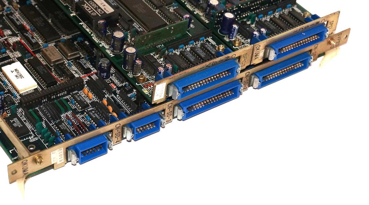 Used OKUMA E4809-045-109-C OPUS 5000-II SVP BOARD W/ 2 E4809-045-110-C SPC1 BOARDS