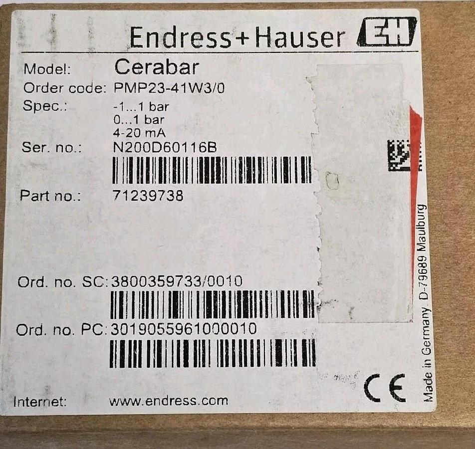 NIB ENDRESS + HAUSER CERABAR PMP23 PRESSURE TRANSMITTER PMP23-41W3/0
