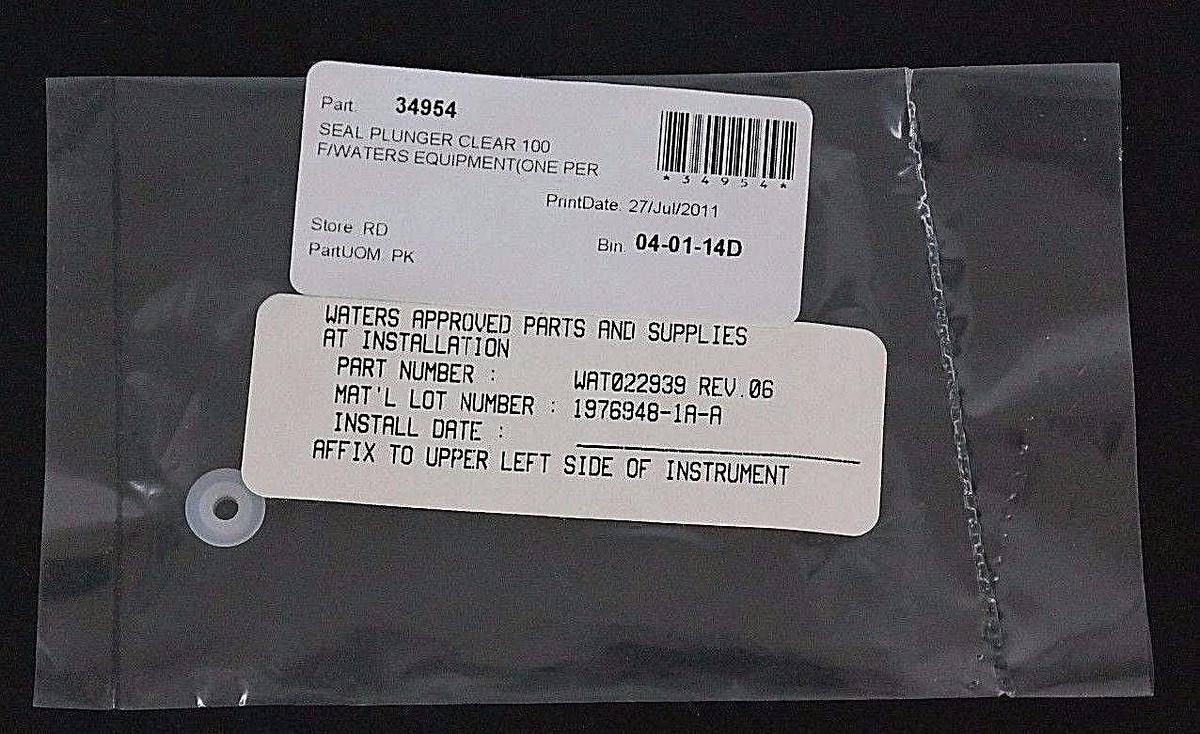 Used NEW WATERS WAT022939 PLUNGER SEAL CLEAR