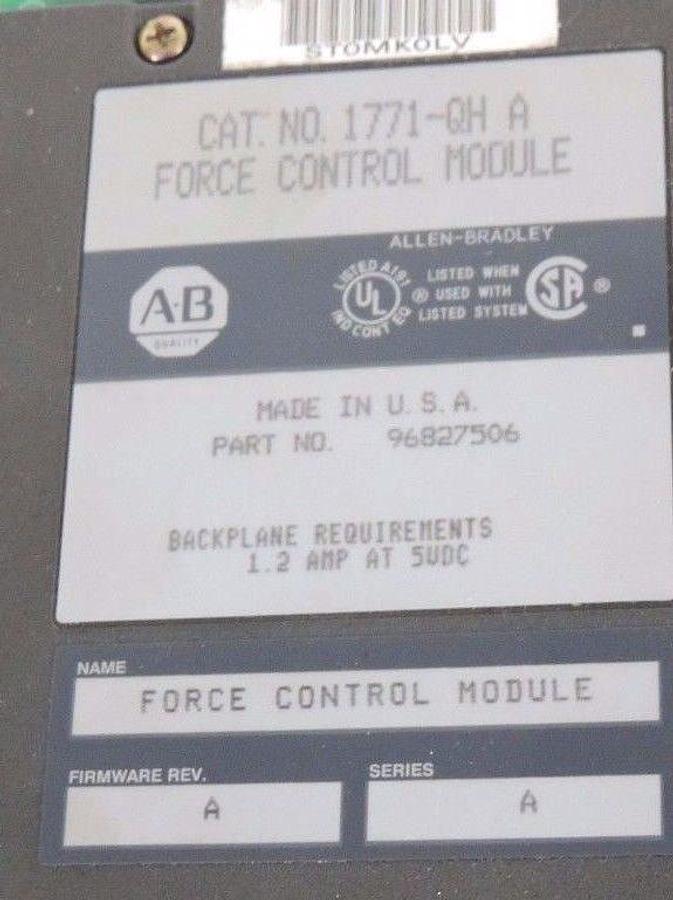 Used ALLEN BRADLEY 1771-QH FORCE CONTROL MODULE 1771QH, SER. A F/W REV. A