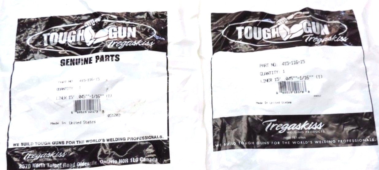 LOT OF 2 NEW TREGASKISS 415-116-15 WIRE CONDUIT, LINER 15' FOR .045"-1/16" WIRE
