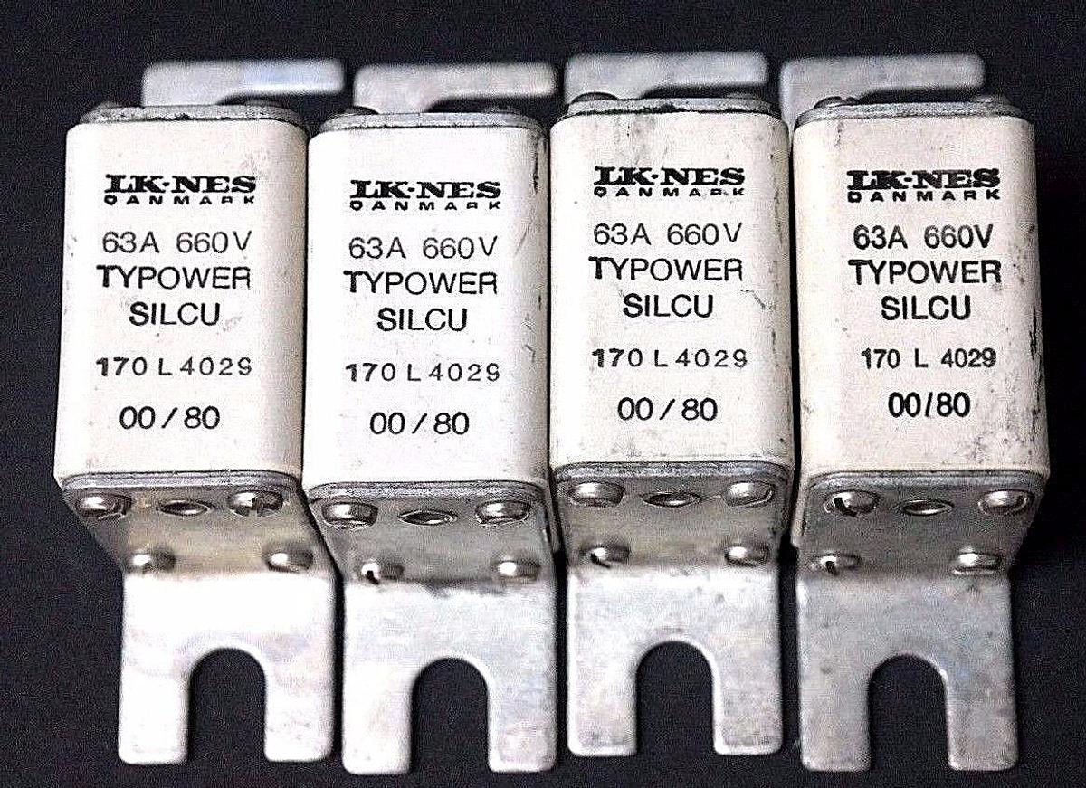 Used LK-NES DANMARK 170L4029 TYPOWER SILCU 60A 660V FUSE 170-L-4029 - LOT OF 4