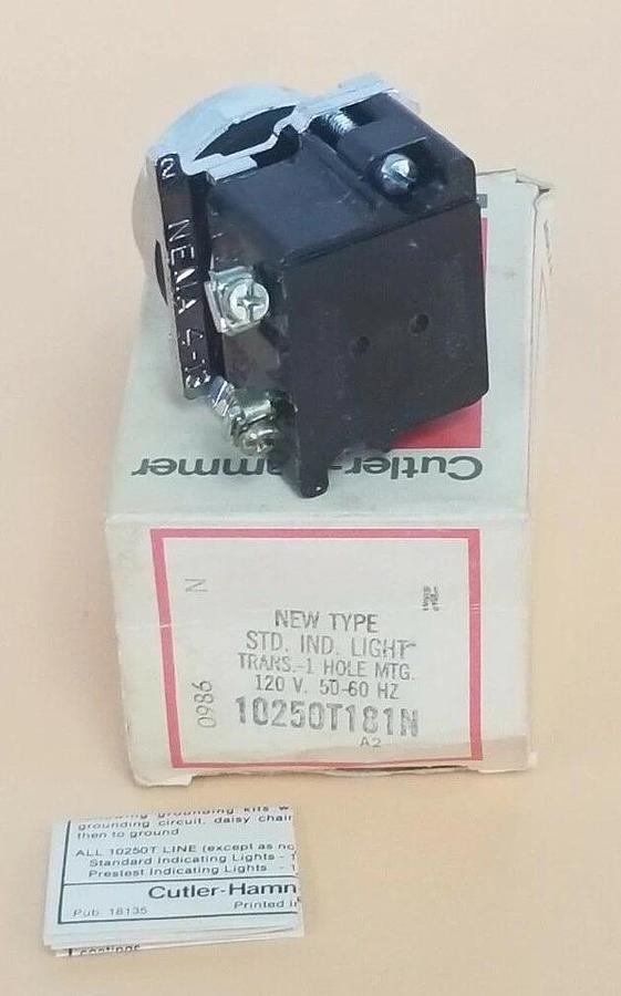 Used NIB EATON CUTLER-HAMMER 10250T181N INDICATOR LIGHT 10250T, 120V, 50/60HZ