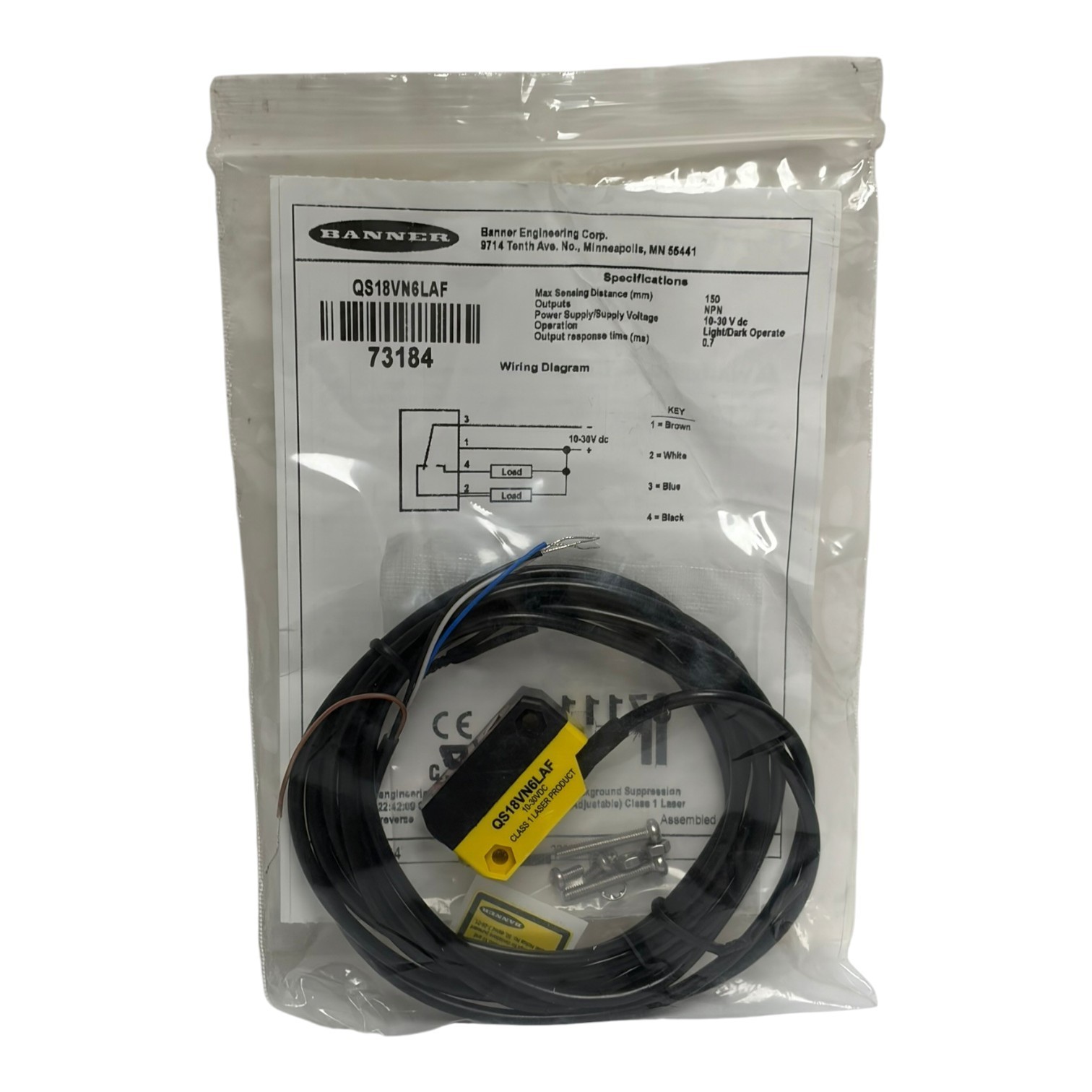 Banner QS18VN6LAF Laser Photoelectric Sensor 73184 NPN Background Suppression