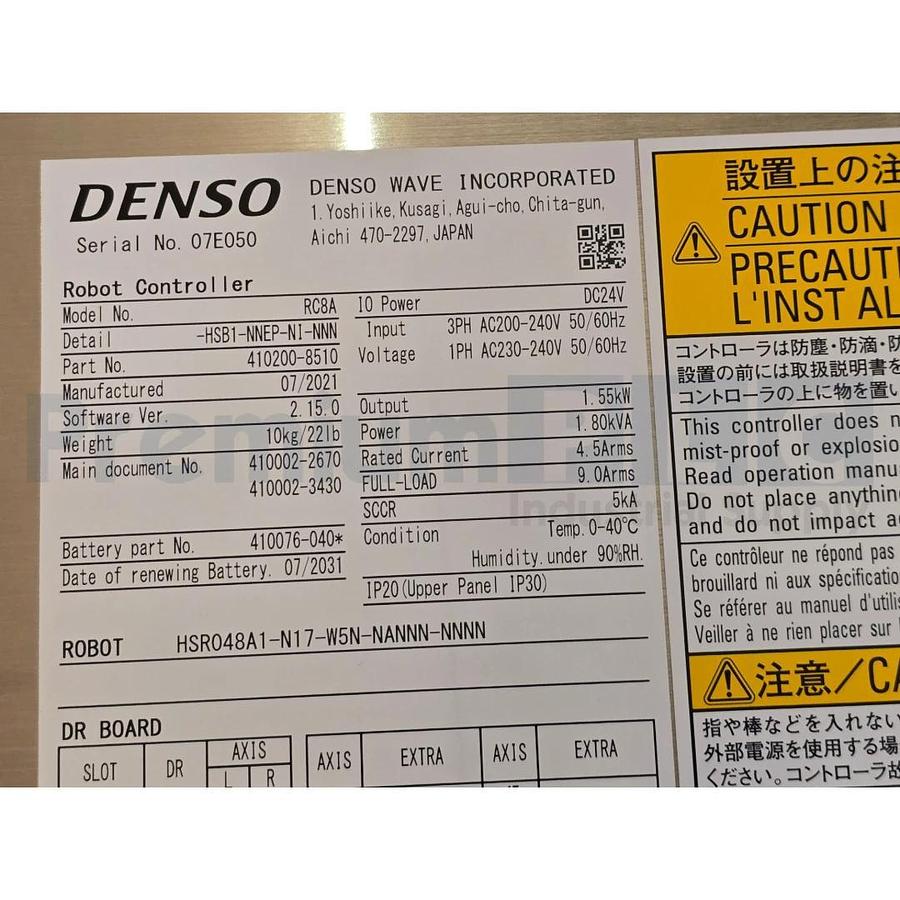 NEW DENSO WAVE HSR048A1-N17-W5N HIGH SPEED 4-AXIS ROBOT W/RC8A 8-AXIS CONTROLLER