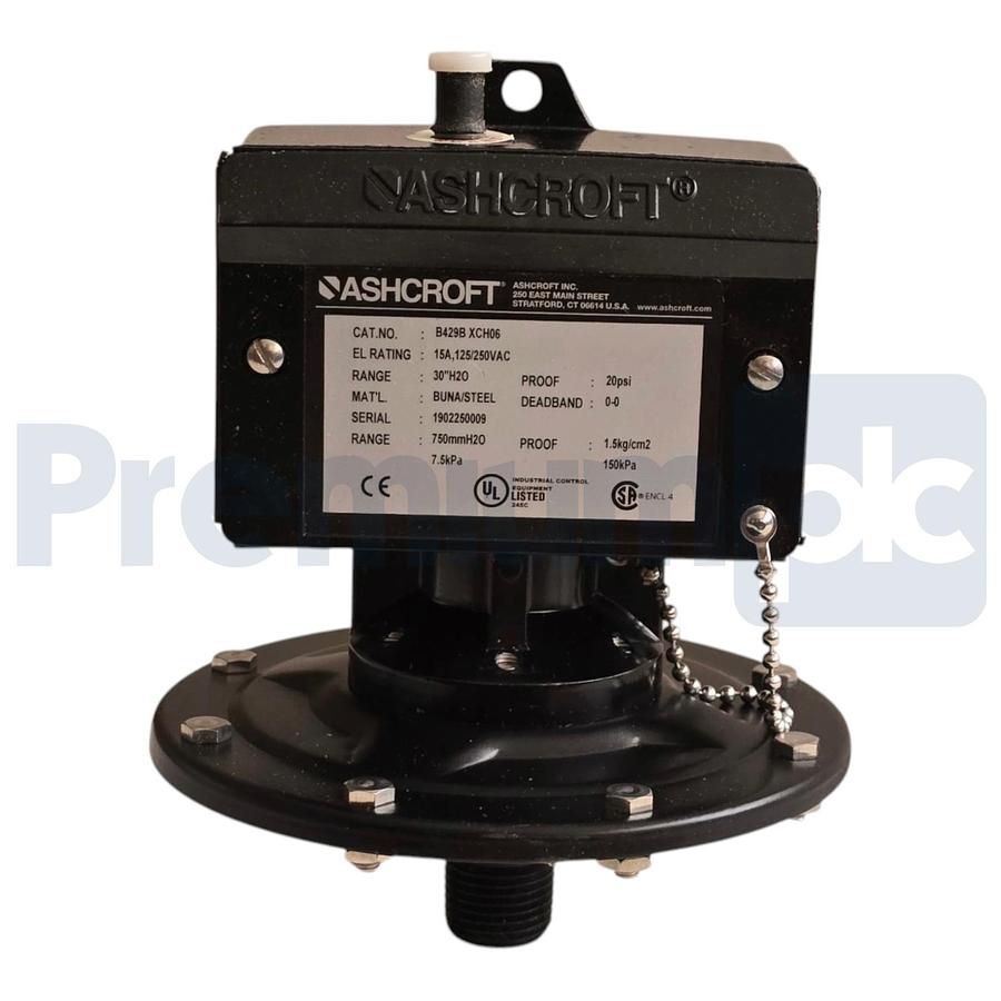 Used Ashcroft B429B XCH06 B-Series Pressure Switch 30"H2O 15A 125/250VAC B429BXCH-06