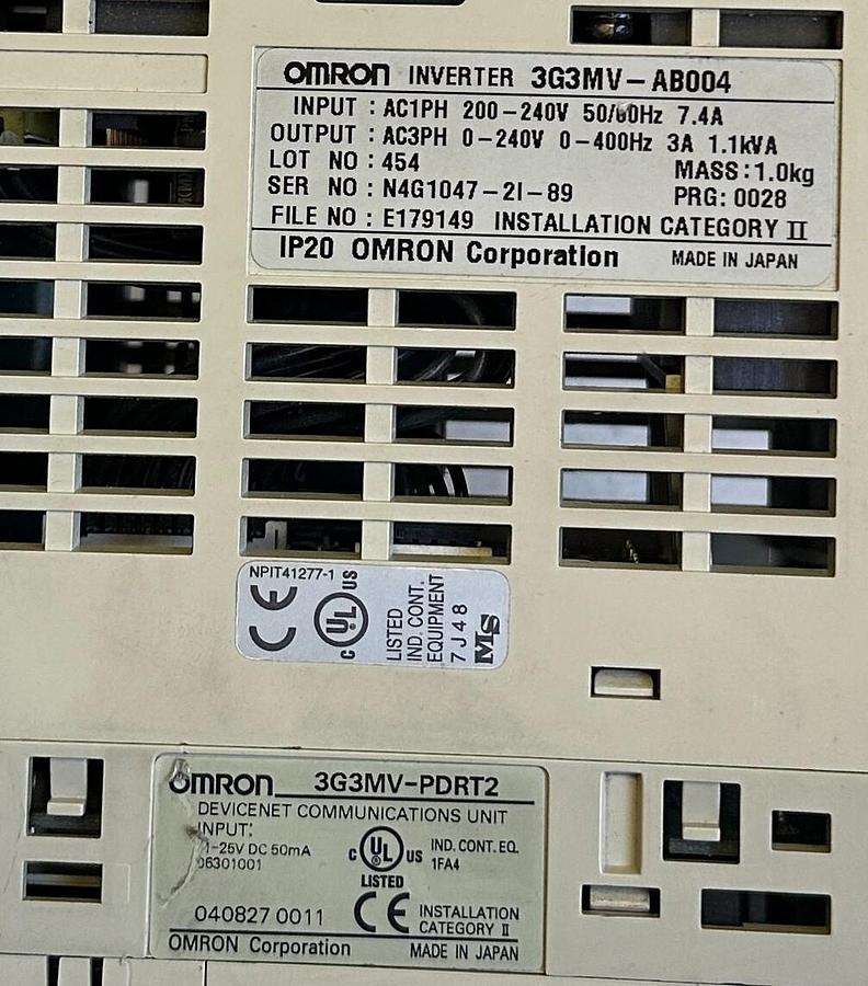 Used OMRON 3G3MV-AB004 / 3G3MVAB004 INVERTER DRIVE 200-240V 3G3MV-PDRT2 DeviceNet