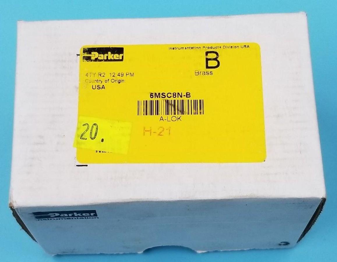 Used BOX OF 20 NEW PARKER 6MSC8N-B BRASS FITTINGS, 3/8" A-LOK X 1/2" MNPT, 6MSC8NB