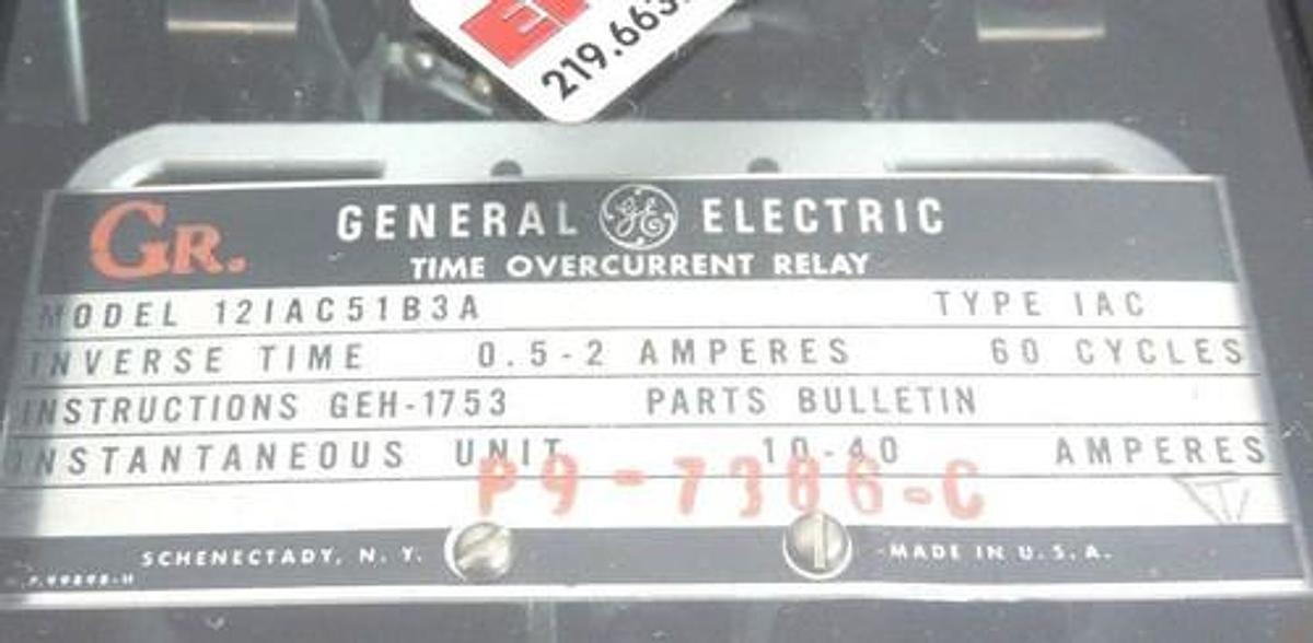 Used GE GENERAL ELECTRIC 12IAC51B3A INVERSE TIME OVERCURRENT RELAY IAC *REFURBISHED*