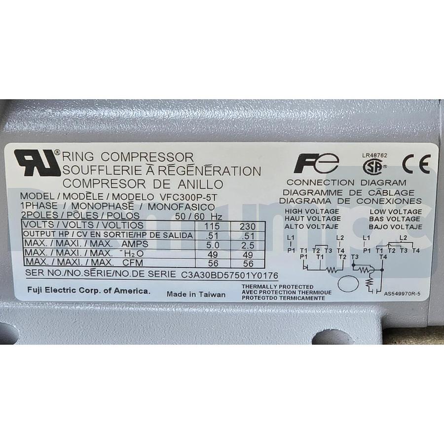 Fuji Electric VFC300P-5T Regenerative Blower 1/2 HP 115/230V 1PH 56CFM 5Z187 NEW