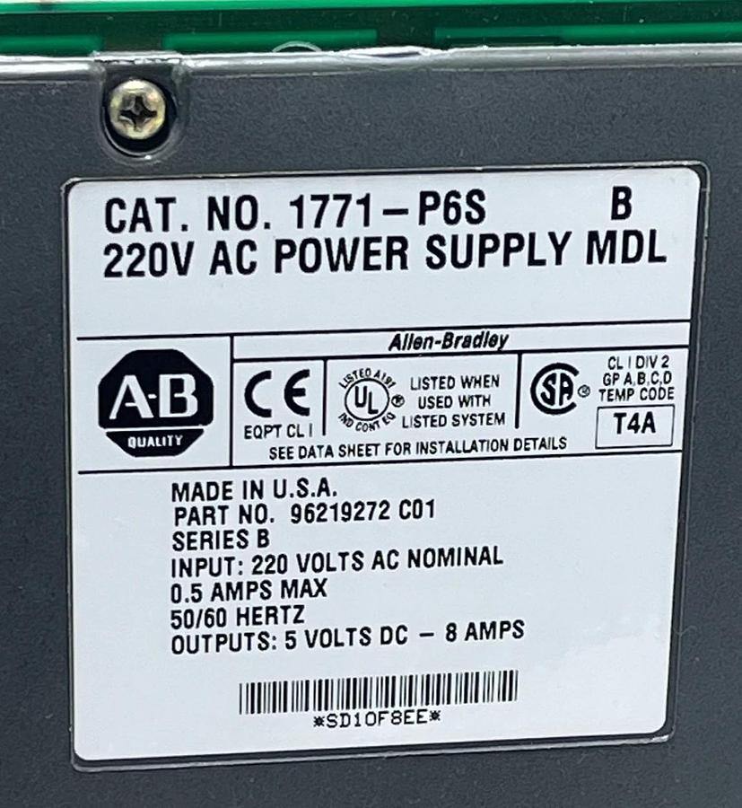 Used Allen-Bradley 1771-P6S/B Power Supply Module 220VAC PLC-5 96219272 C01