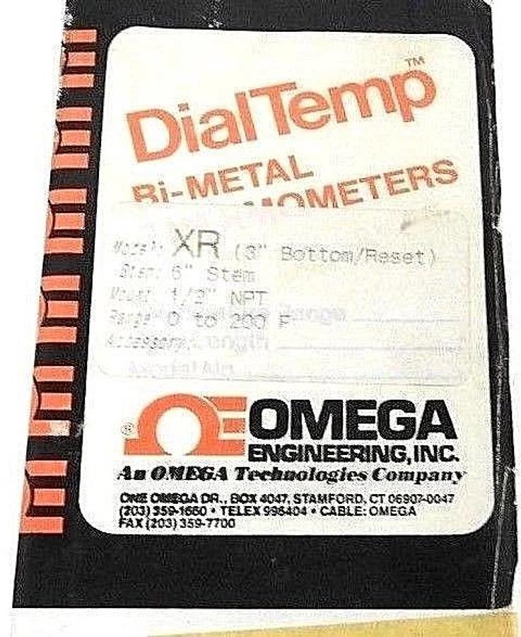 Used NIB OMEGA XR-0-200F-6-1/2 DIALTEMP BI-METAL THERMOMETERS, 0 TO 200F, 6" STEM