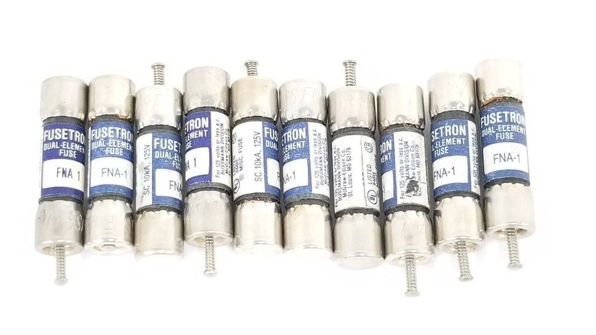 Used LOT OF 10 COOPER BUSSMANN FUSETRON FNA-1 DUAL-ELEMENT FUSES FNA1