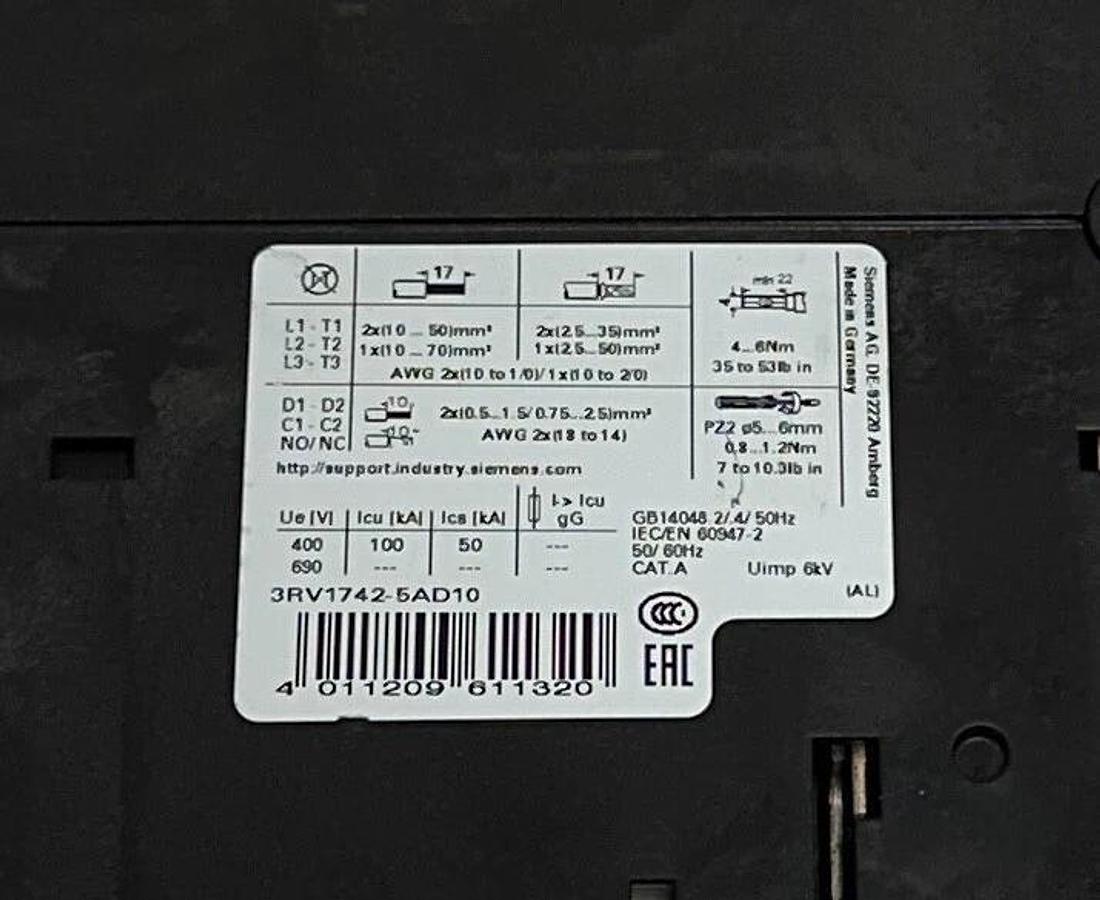 Used SIEMENS 3RV1742-5AD10 / 3RV17425AD10 SIRIUS CIRCUIT BREAKER H3RV1742 480V USNP