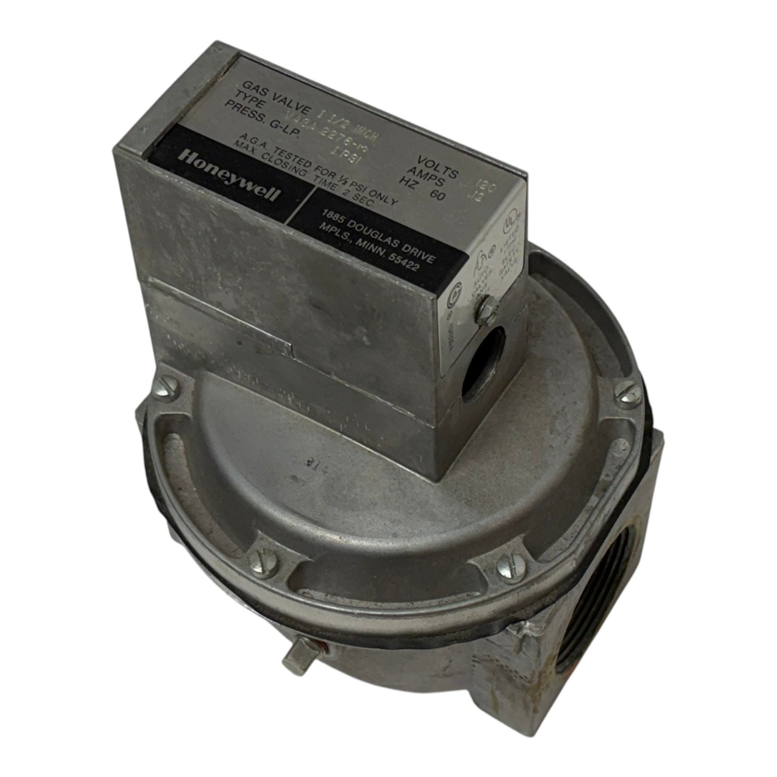Used Honeywell V48A2276 Diaphragm Gas Valve 1-1/2 Inch NPT 120V 1 PSI Used